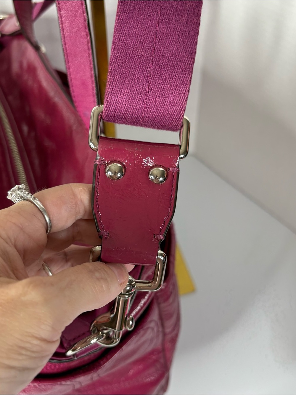 Y2K Coach Fuchsia Patent Leather Diaper Bag Detachable Long Strap & Changing Pad - Picture 8 of 16